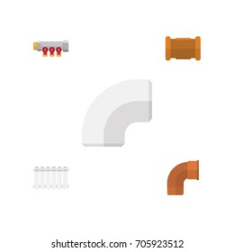 Flat Icon Pipeline Set Of Iron, Radiator, Pipework And Other Vector Objects. Also Includes Iron, Radiator, Plastic Elements.