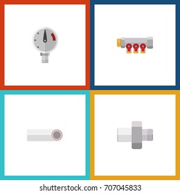 Flat Icon Pipeline Set Of Pipework, Pressure, Connector And Other Vector Objects. Also Includes Pressure, Manometer, Plastic Elements.