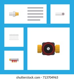 Flat Icon Pipeline Set Of Tap, Industry, Pipework And Other Vector Objects. Also Includes Valve, Connector, Industry Elements.