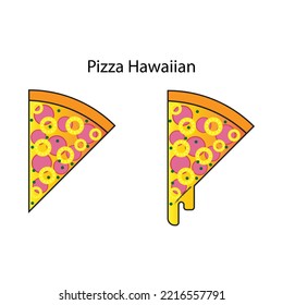 Flat icon Pizza  slice Hawaiian solated on white background. Vector illustration.