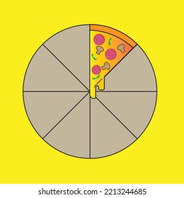 Flat Icon Pizza Wooden Base Solated On Yellow Background. Vector Illustration.