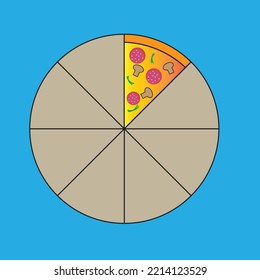 Flat Icon Pizza With A Wooden Base Solated On Blue Background. Vector Illustration.