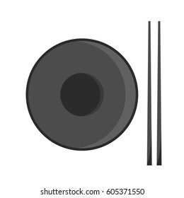 Flat icon of plan of Empty Rice bowl with chopsticks. Vector for food design.