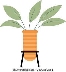 flat icon, plant in a green pot with yellow lines