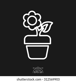Flat icon of plant having flower in a pot.