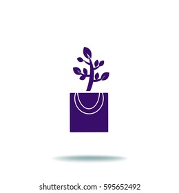 Icono plano. La planta está en el paquete. Regalo - una flor.