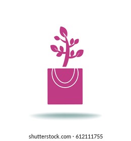 Icono plano. La planta está en el paquete. Regalo - una flor.