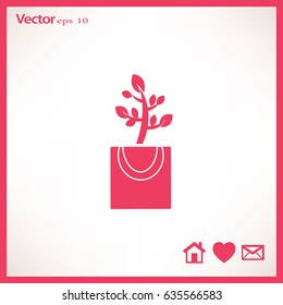 Icono plano. La planta está en el paquete. Regalo - una flor.