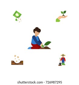 Flat Icon Plant Set Of Care, Seed, Packet And Other Vector Objects. Also Includes Seed, Farmer, Shovel Elements.