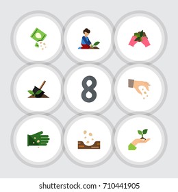 Flat Icon Plant Set Of Glove, Florist, Sow And Other Vector Objects. Also Includes Florist, Shovel, Care Elements.