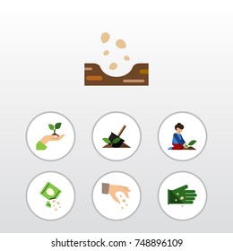 Flat Icon Plant Set Of Glove, Seed, Sow And Other Vector Objects. Also Includes Sow, Care, Shovel Elements.