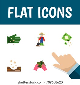 Flat Icon Plant Set Of Man, Seed, Glove And Other Vector Objects. Also Includes Sow, Plant, Man Elements.