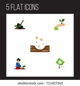 Flat Icon Plant Set Of Packet, Soil, Seed And Other Vector Objects. Also Includes Care, Florist, Sowing Elements.