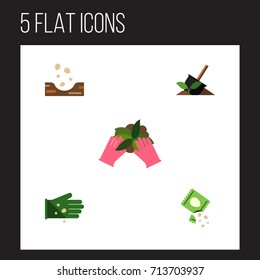Flat Icon Plant Set Of Plant, Packet, Soil And Other Vector Objects. Also Includes Shovel, Glove, Packet Elements.