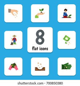 Flat Icon Plant Set Of Seed, Plant, Glove And Other Vector Objects. Also Includes Farmer, Shovel, Seed Elements.