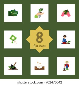 Flat Icon Plant Set Of Plant, Seed, Glove And Other Vector Objects. Also Includes Hand, Sow, Woman Elements.