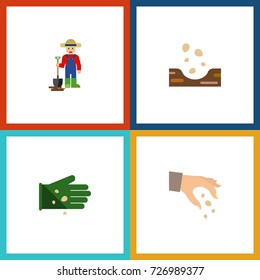 Flat Icon Plant Set Of Seed, Man, Glove And Other Vector Objects. Also Includes Seed, Soil, Hand Elements.