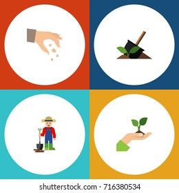 Flat Icon Plant Set Of Soil, Man, Sow And Other Vector Objects. Also Includes Plant, Seed, Hand Elements.