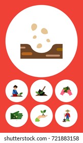 Flat Icon Plant Set Of Soil, Florist, Seed And Other Vector Objects. Also Includes Seed, Hand, Soil Elements.