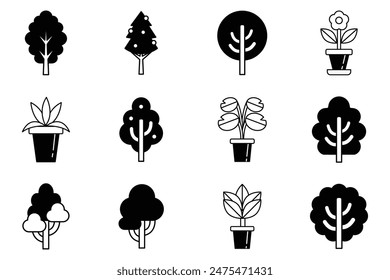 icono plano de plantas y árboles en el fondo