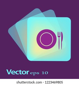 Icono plano. Placa, tenedor y cuchillo. Cena. Un café. Un restaurante.