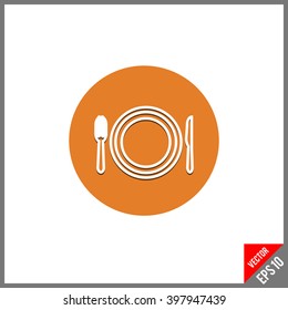 Flat icon of plate fork and knife.