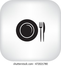 Icono plano. Placa, tenedor y cuchillo. Cena. Un café. Un restaurante.