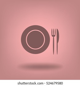 Flat icon. Plate, fork and knife. Dinner. A cafe. A restaurant.