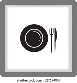 Flat icon. Plate, fork and knife. Dinner. A cafe. A restaurant.