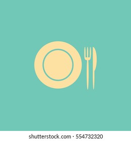 Flaches Symbol. Platten, Gabel und Messer. Abendessen. Ein Café. Ein Restaurant.