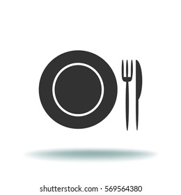 Flat icon. Plate, fork and knife. Dinner. A cafe. A restaurant.
