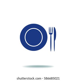 Flat icon. Plate, fork and knife. Dinner. A cafe. A restaurant.
