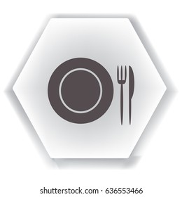 Flat icon. Plate, fork and knife. Dinner. A cafe. A restaurant.