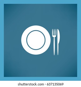 Flaches Symbol. Platten, Gabel und Messer. Abendessen. Ein Café. Ein Restaurant.