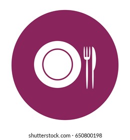 Flat icon. Plate, fork and knife. Dinner. A cafe. A restaurant.