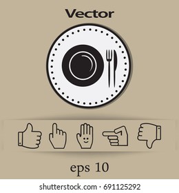 Flat icon. Plate, fork and knife. Dinner. A cafe. A restaurant.