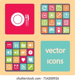 Flat icon. Plate, fork and knife. Dinner. A cafe. A restaurant.
