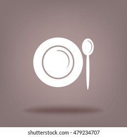 Flaches Symbol. Plate und Löffel. Abendessen. Essen.