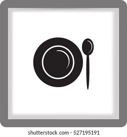 Flat icon. Plate and spoon. Dinner. Food.