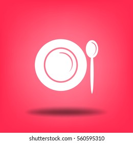 Flat icon. Plate and spoon. Dinner. Food.