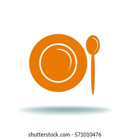 Flat icon. Plate and spoon. Dinner. Food.