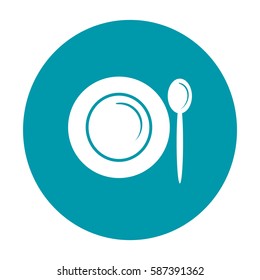 Icono plano. Placa y cuchara. Cena. Comida.