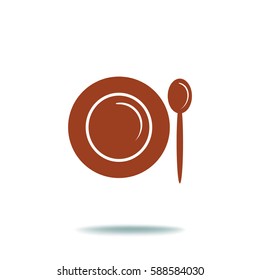 Flat icon. Plate and spoon. Dinner. Food.
