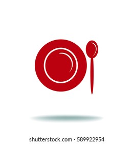 Flat icon. Plate and spoon. Dinner. Food.