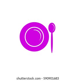 Flat icon. Plate and spoon. Dinner. Food.