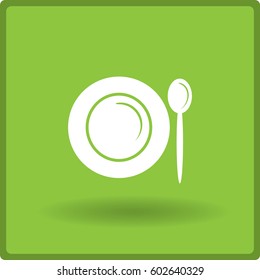 Flat icon. Plate and spoon. Dinner. Food.