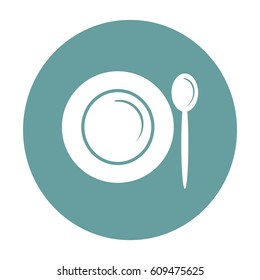 Flat icon. Plate and spoon. Dinner. Food.