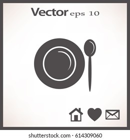 Flat icon. Plate and spoon. Dinner. Food.