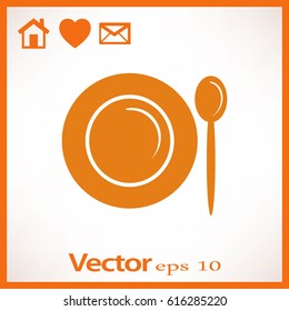 Flat icon. Plate and spoon. Dinner. Food.