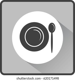 Flat icon. Plate and spoon. Dinner. Food.